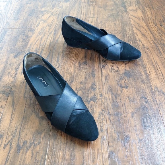 Paul Green • Daniella black suede wedges pumps heels pointed toe elastic strap - Picture 2 of 11